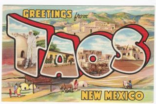 Greetings From Taos Mexico Postcard Large Letter Greeting Unposted