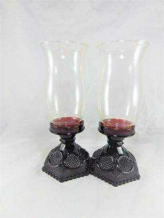 Avon 1876 Cape Cod Ruby Red Hurricane Lamp A32 Set Of Two