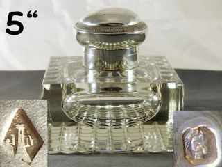 4,  7 " Baccarat Large French Crystal Inkwell Sterling Silver By Jules Marie 1900