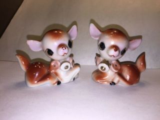 Vintage Porcelain Baby Deer Fawn Figurines 2 " Ceramic Japan