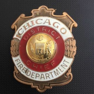 Wonderful Chicago Fire Department District Chief Badge - Blackinton Hmk