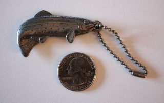 Vintage Danforth Pewter Vermont Trout Fish Charm Keychain Keyring 19623