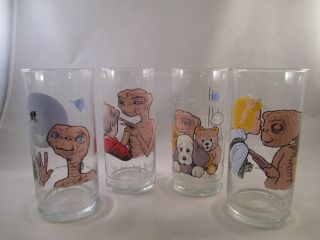 E.  T.  The Extra - Terrestrial Set Of 4 Drinking Glass Pizza Hut 1982