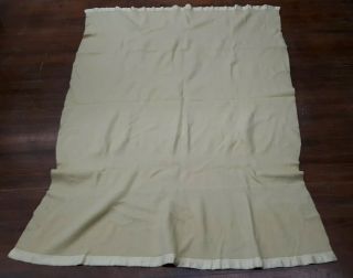 Vintage 56 " X 72 " Light Yellow Faribo 100 Wool Blanket W Satin Trim Great Cond.