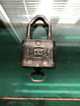 ANTIQUE / VINTAGE REESE Padlock.  This Is A Rare Lock W/ Key 2