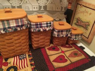 Longaberger Spoon Baskets With Classic Woven Traditions Plaid Liners Protectors