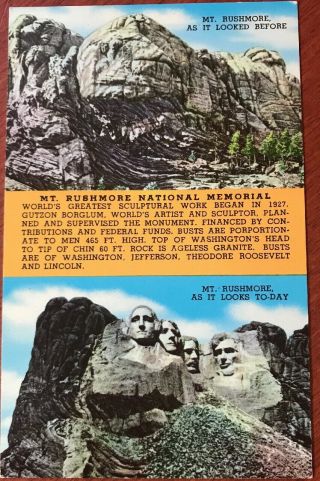Vintage Postcard: Before/after Mt.  Rushmore Chrome