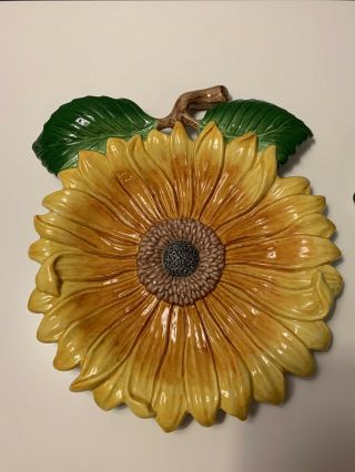 FITZ AND FLOYD YELLOW SUNFLOWER PLATES SET of 2 WALL HANGING DECOR 2