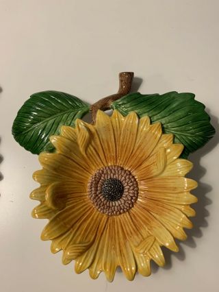 FITZ AND FLOYD YELLOW SUNFLOWER PLATES SET of 2 WALL HANGING DECOR 3