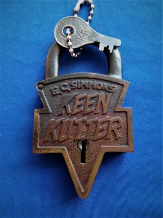 1906 Antique E C Simmons Keen Kutter Advertising Padlock Lock W Emb Key