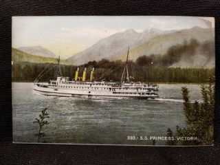 Early Litho Photo Postcard Steamship Ss Princess Victoria Bc British Columbia