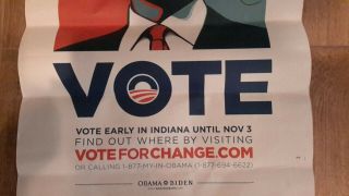 18 X 24 Indiana Vote Poster Autograph By Barack Obama signed 4