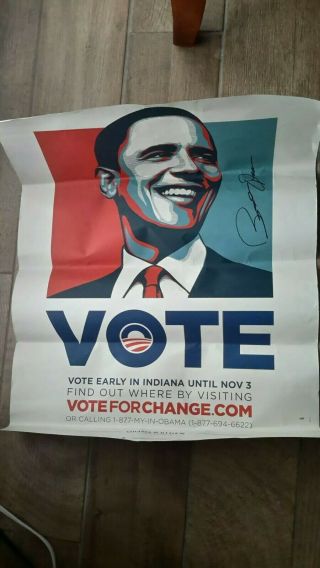 18 X 24 Indiana Vote Poster Autograph By Barack Obama signed 9