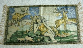 Vintage Lady In Vtg Swimsuit With Deer By Pond Wall Hanging Tapestry Rug