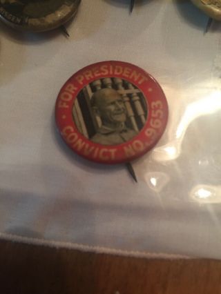 Authentic For President Convict No 9653 Political Pinback Pin Button 1920 9