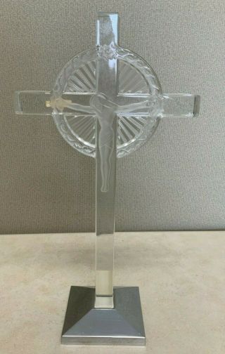 Tall Lalique Crystal Glass Christ On The Cross