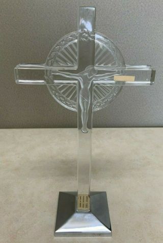 Tall Lalique Crystal Glass Christ On The Cross 5