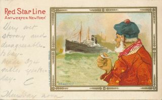 Red Star Line Antwerpen - York Ship And Man Watching Antwerp Anvers – Pmc