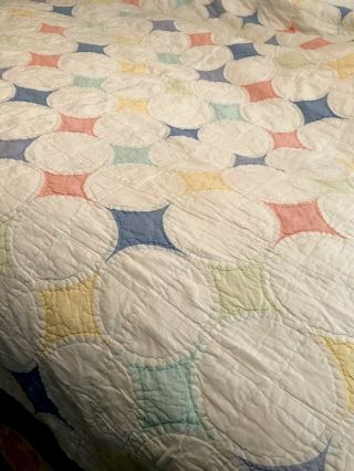 Vintage American Pacific Queen Quilt & Shams Circles Periwinkle Blue Coral