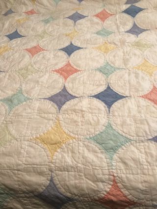 Vintage American Pacific Queen Quilt & Shams Circles Periwinkle Blue Coral 3