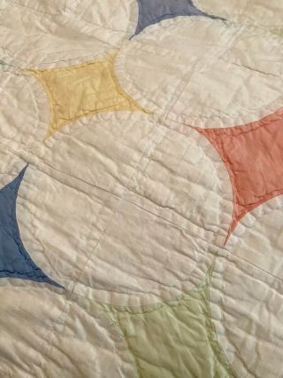 Vintage American Pacific Queen Quilt & Shams Circles Periwinkle Blue Coral 5
