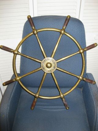 Brass Ships Steering Wheel 29 1/2 " Wood Handles & Hub Authentic John Hastie & Co