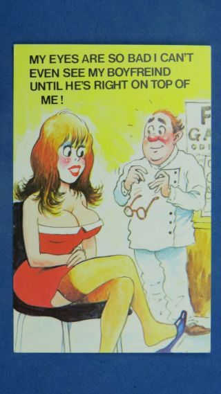 Risque Comic Postcard 1970s Big Boobs Nylons Stockings Optician Innuendo