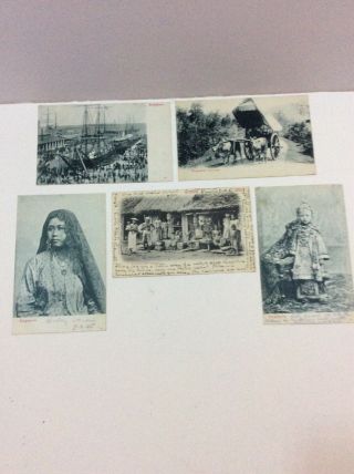 Singapore Ceylon Postcards X 5 C1910 (e)