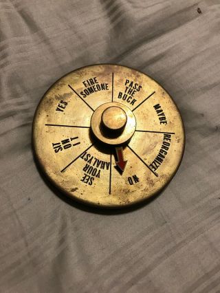 Vintage Brass Executive Decision Maker Spin Paperweight Desk Toy
