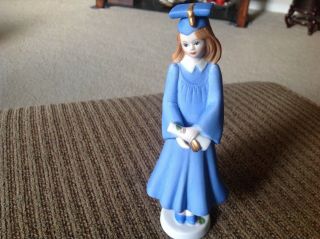 Vintage 1991 Enesco Growing Up Birthday Girls Graduation Figurine - Blue Cap& Gown