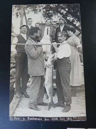 Rppc 1911 Beauharnois Quebec Canada Vintage Postcard Fishing Fish People Rare