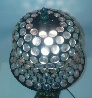 Antique L & L WMC Nude Cherub Bronze Lamp Art Nouveau with Glass Leaded Shade 3