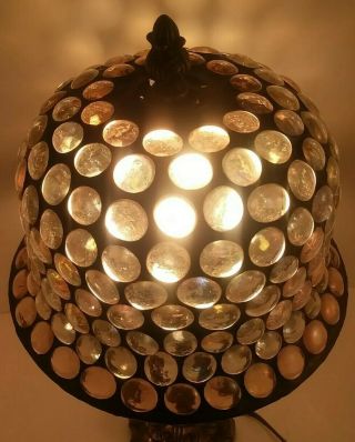 Antique L & L WMC Nude Cherub Bronze Lamp Art Nouveau with Glass Leaded Shade 4