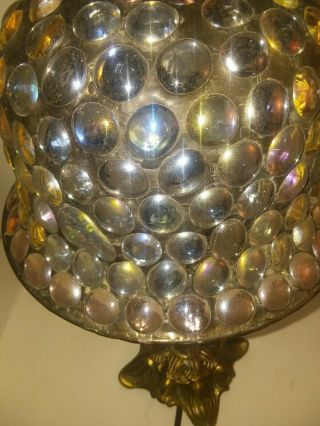 Antique L & L WMC Nude Cherub Bronze Lamp Art Nouveau with Glass Leaded Shade 6