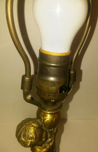 Antique L & L WMC Nude Cherub Bronze Lamp Art Nouveau with Glass Leaded Shade 7