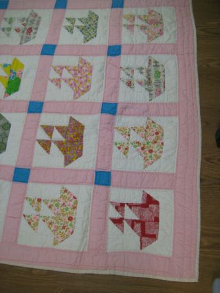 Vintage Handmade Hand Stitched Quilt 81” X 60” Sailboats Pattern,  Pastels,  Full? 2