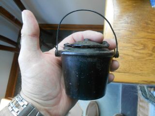 Antique CAST IRON Mini Glue Pot The Home Good Luck Symbol Removable Insert 2