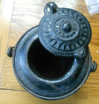 Antique CAST IRON Mini Glue Pot The Home Good Luck Symbol Removable Insert 3