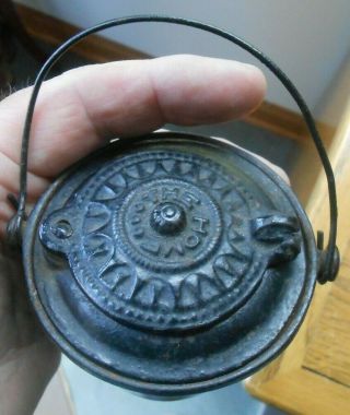 Antique CAST IRON Mini Glue Pot The Home Good Luck Symbol Removable Insert 7