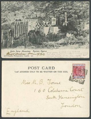 Cyprus Ke7 1p Larnaca 1908 Old Ub Postcard Bella Paise Monastery Kyrinia Kyrenia