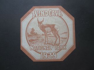 Vtg 1929 Wind Cave National Park Car Auto Pass Window Decal Permit Sticker Sd