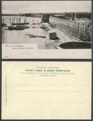 Cyprus Old Ub Postcard Entrance Of Famagusta From Harbour Ships Boats Pier Walls