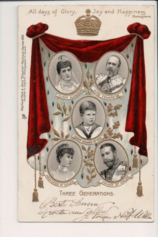 Vintage Postcard King Edward & Queen Alexandra Three Generations