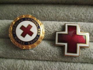 Vintage Red Cross Nurse Pin Badge & Arc Wwll Cut Out Hat Badge Pin