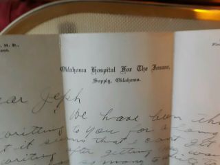1910 " Oklahoma Hospital For The Insane " Outgoing Letter Letterhead Supply Ok.