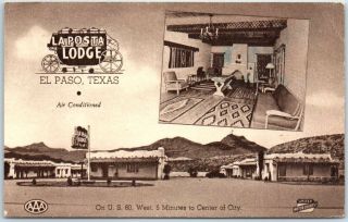 1951 El Paso,  Texas Postcard La Posta Lodge Motel Hwy 80 Roadside W/ Tx Cancel