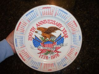 1976 Calendar Collector Plate Us Flag Bicentennial Eagle 200th Anniversary