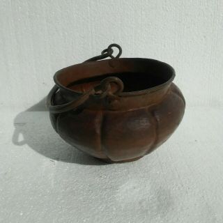 Antique Copper Bean Pot Dovetailed Hanging Vintage 19th Century Hand Forged