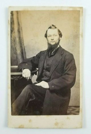 1860s Cdv Photo Man With Beard Stuart Female Photographer Boston Mass