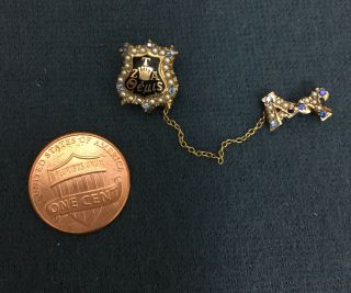 Tau Zeta Alpha 10k Gold Sorority Badge w/ Sapphires Seed Pearls Greek Fraternity 7
